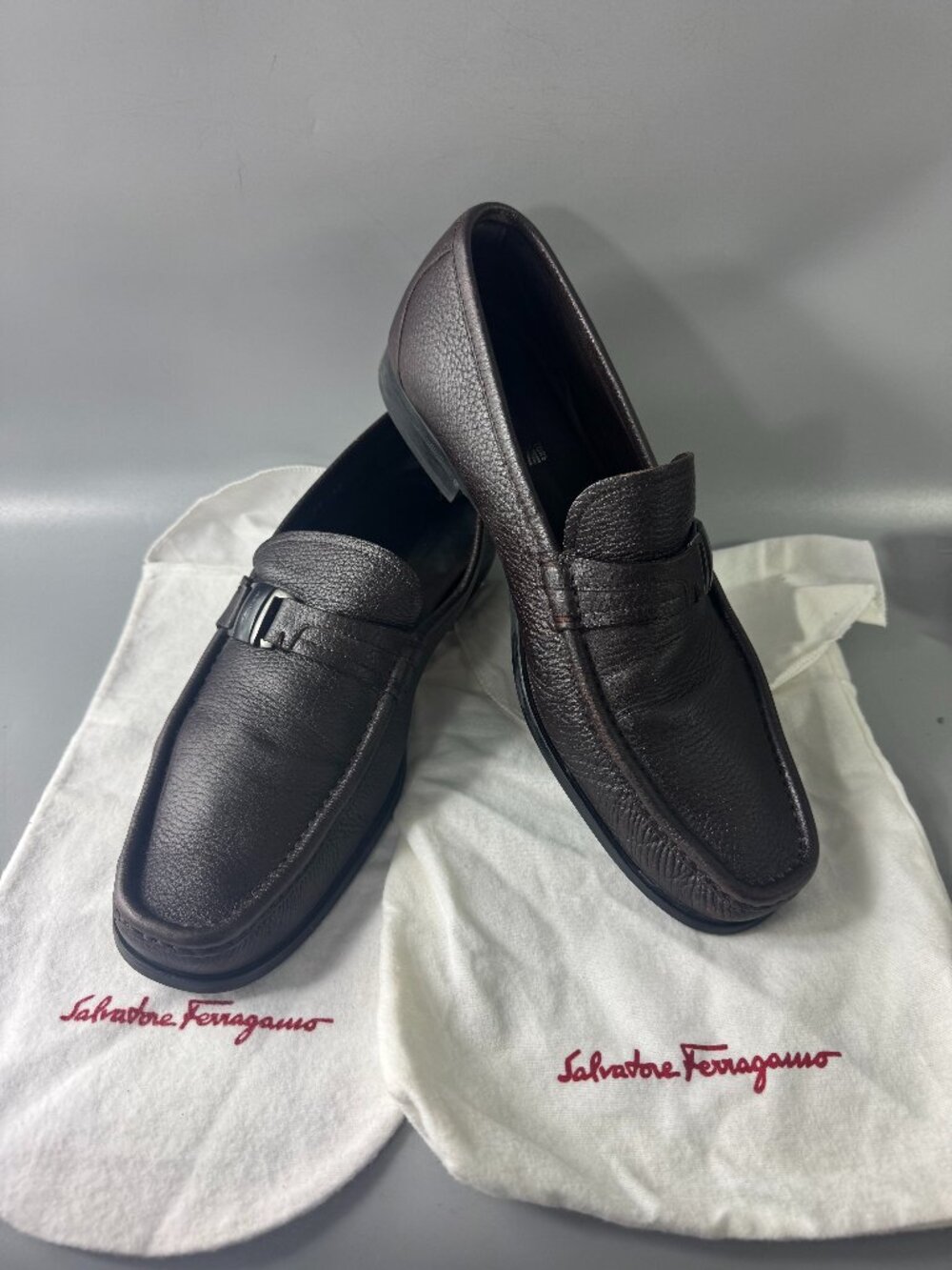 Salvatore Ferragamo Flori 2 Stitched Brown Leather Loafer Men’s Shoe Size US 11